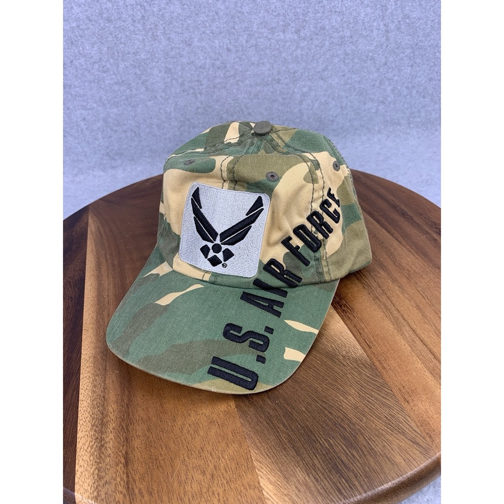 VTG US Air Force Hat Men Cap Adjustable Strapback Green Camouflage Trucker USA